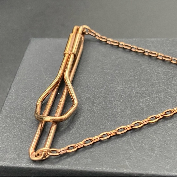 Vintage Mid Century Wedding Two Tone Love Knot Tie Bar Chain - Picture 8 of 15